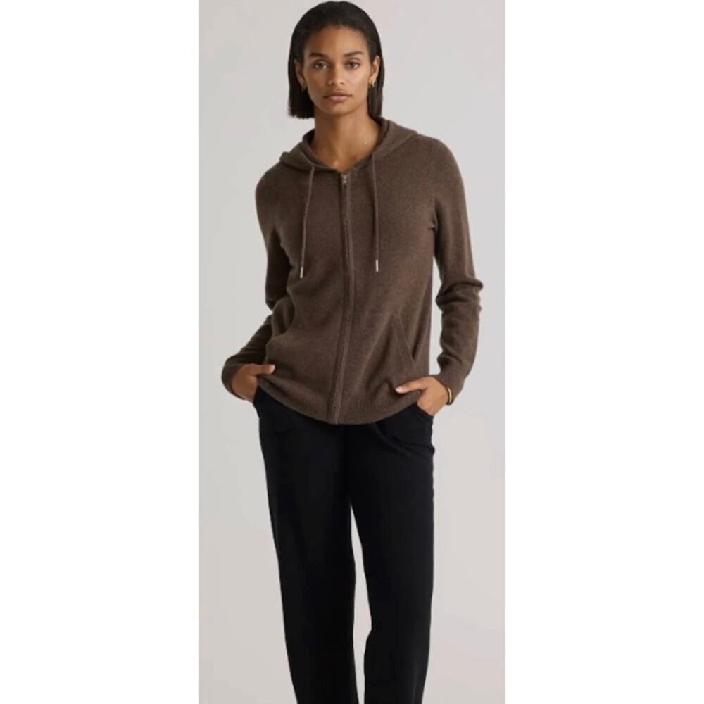 New! Quince Women's Mongolian Cashmere Hoody Brown Sz M #131 - Picture 3 of 6